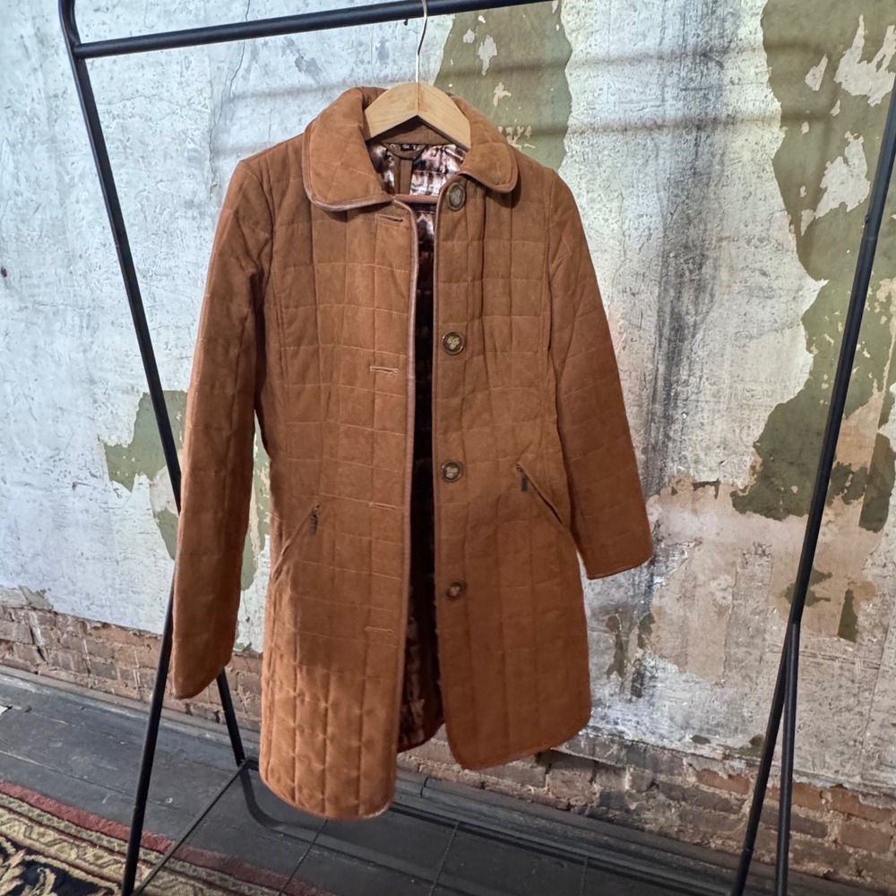 NWOT Pamela McCoy Camel Quilted Button Front Barn Jacket Pockets Womens Size XS